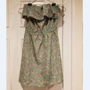 Strapless Pale Green & Pink Summer Dress